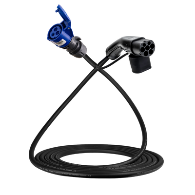 Cabo adaptador tipo 2 (lado da estação de carga) para tomada de comando azul de 3 pólos