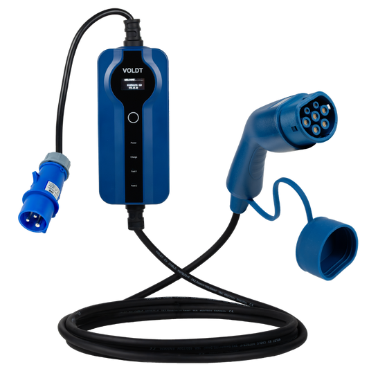 Tomada commando azul tipo 2 - 16A | 1 fase | Ajustável 8A - 16a | 3,7kW | Cabo de carregamento EV