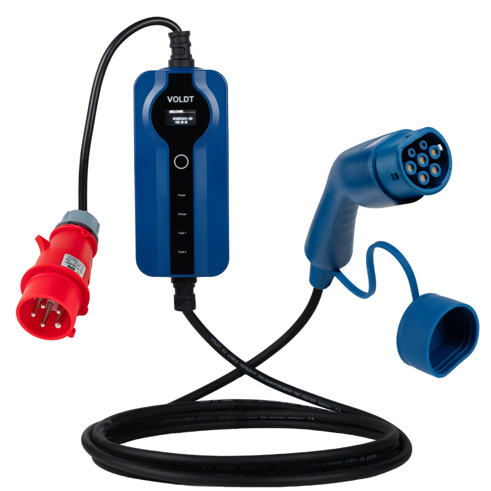 Tomada de comando vermelha tipo 2 - 16A| Trifásica | Ajustável 8A - 16A | Cabo de carregamento de 11kW