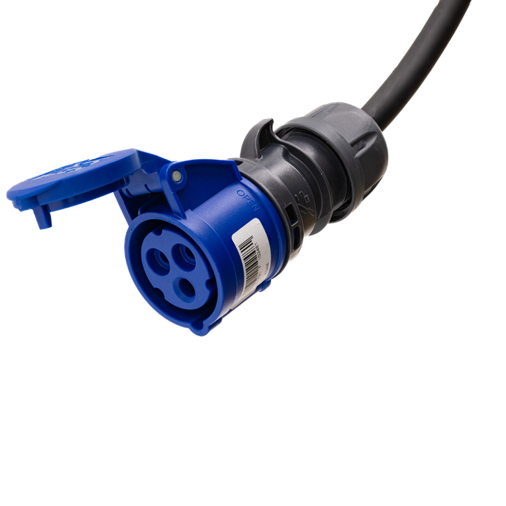 Cabo adaptador tipo 2 (lado da estação de carga) para tomada de comando azul de 3 pólos