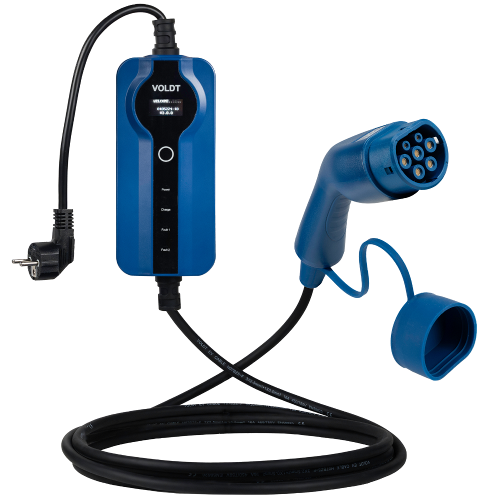 Tipo 2 - schuko | Ajustável 8A - 16A | Cabo de carregamento de 3,7kW