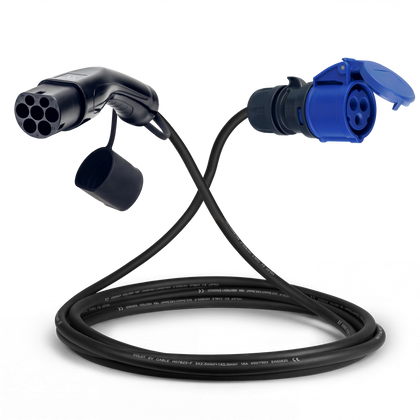 Cabo adaptador tipo 2 (lado da estação de carga) para tomada de comando azul de 3 pólos