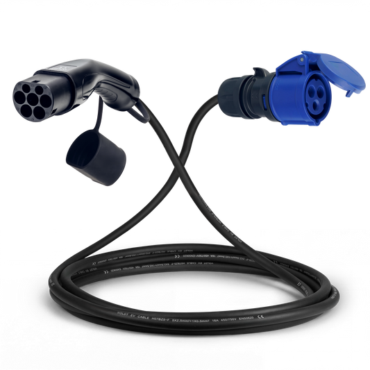 Cabo adaptador tipo 2 (lado da estação de carga) para tomada de comando azul de 3 pólos