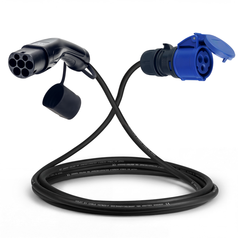 Cabo adaptador tipo 2 (lado da estação de carga) para tomada de comando azul de 3 pólos
