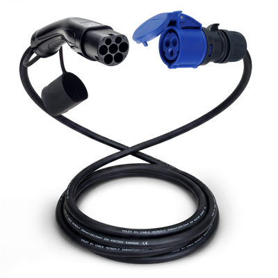 Cabo adaptador tipo 2 (lado da estação de carga) para tomada de comando azul de 3 pólos