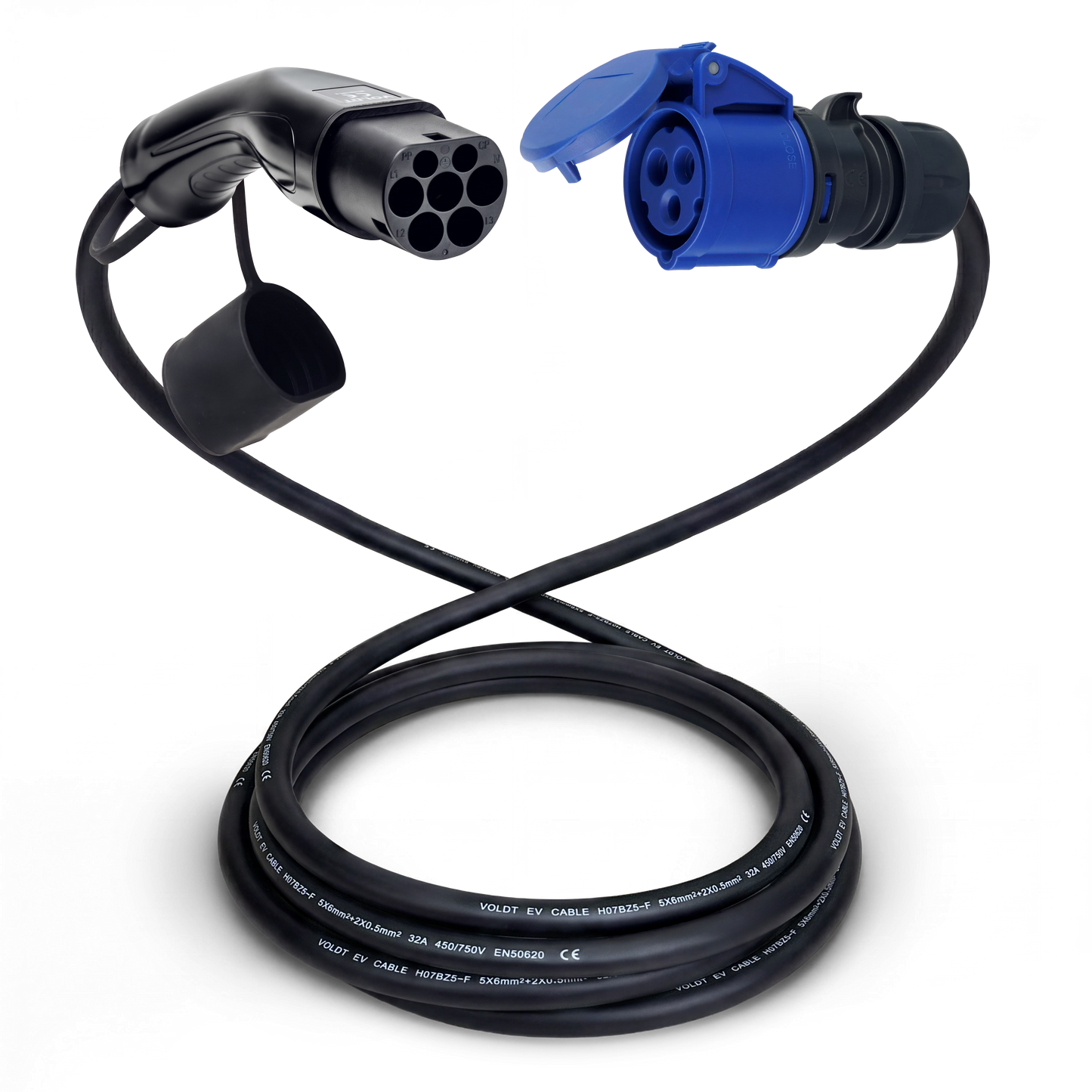 Cabo adaptador tipo 2 (lado da estação de carga) para tomada de comando azul de 3 pólos